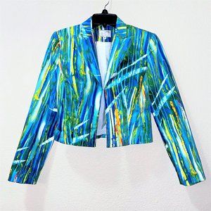 Alberto Makali Women's Open Cropped Padded Shoulder Blazer Sea Blue/Green Size 4